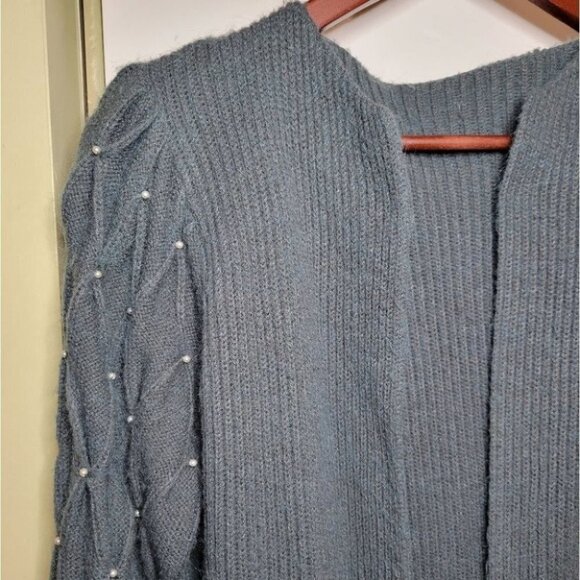❤️ 3 for $35 Vintage pearl balloon sleeve cardigan sweater puff shoulder small - Picture 2 of 8